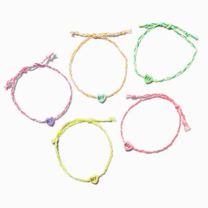 ICING Best Friends Rainbow Heart Braided Bracelets - 5 Pack