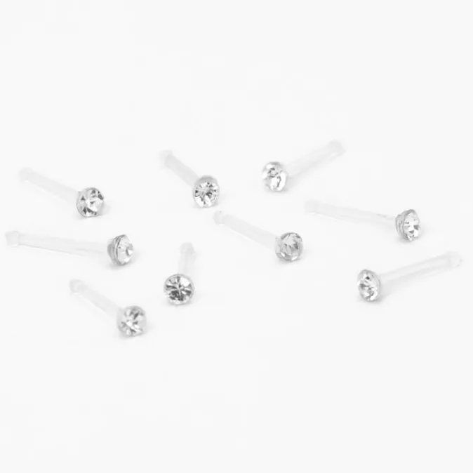 ICING Bio Flex 20G Faux Crystal Nose Studs - Clear, 9 Pack