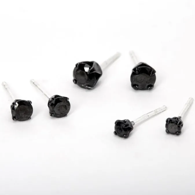 ICING Black Cubic Zirconia Round Stud Earrings - 3MM, 4MM, 5MM