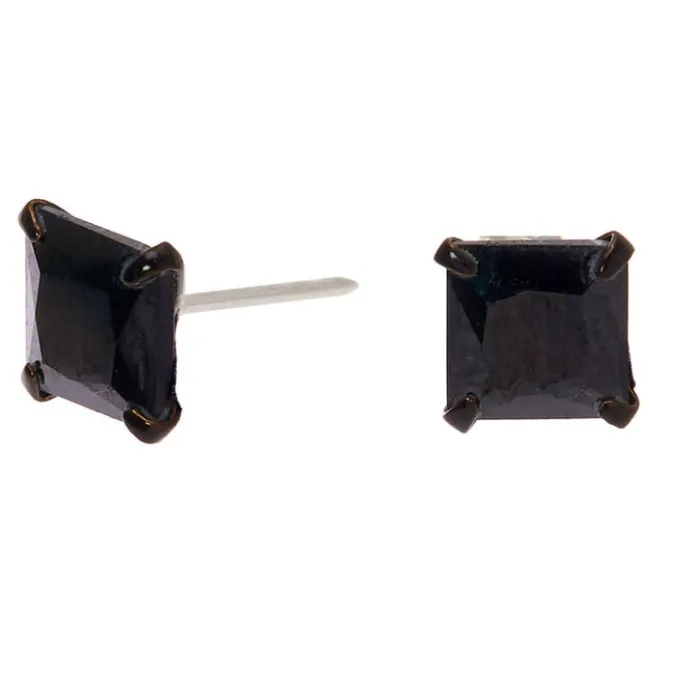 ICING Black Cubic Zirconia Square Stud Earrings - 6MM
