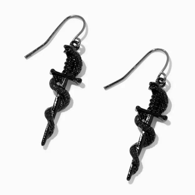 ICING Black Dagger Snake 1" Drop Earrings