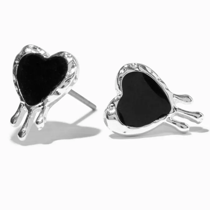 ICING Black Drippy Heart Stud Earrings