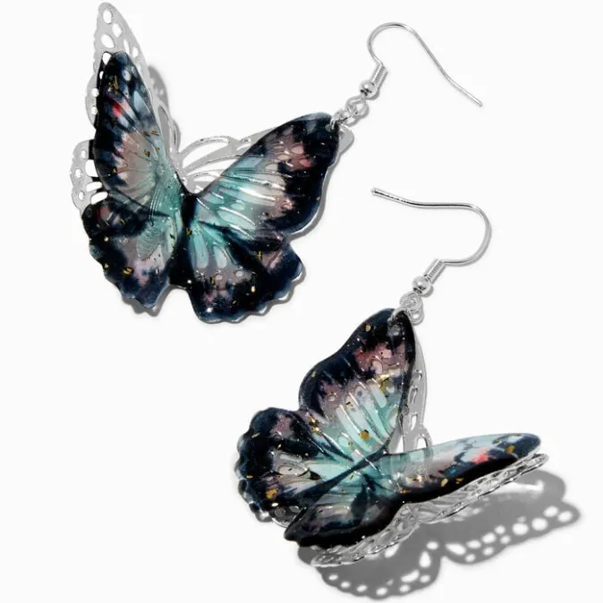 ICING Black Filigree Butterfly 3D 2" Drop Earrings