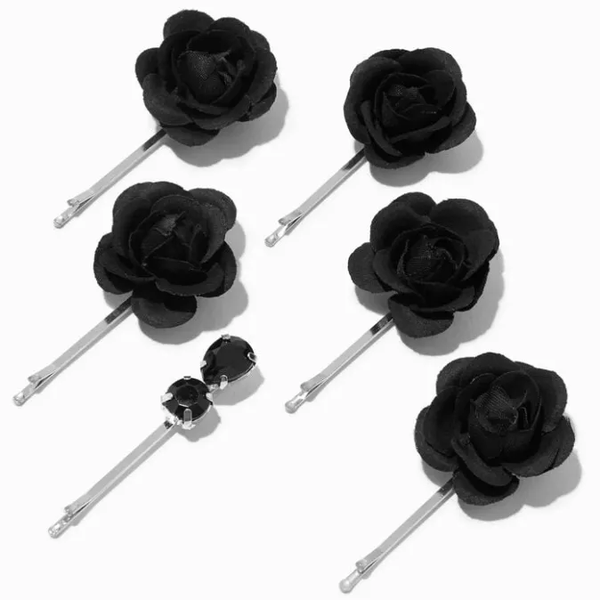 ICING Black Flower Bobby Pins - 6 Pack