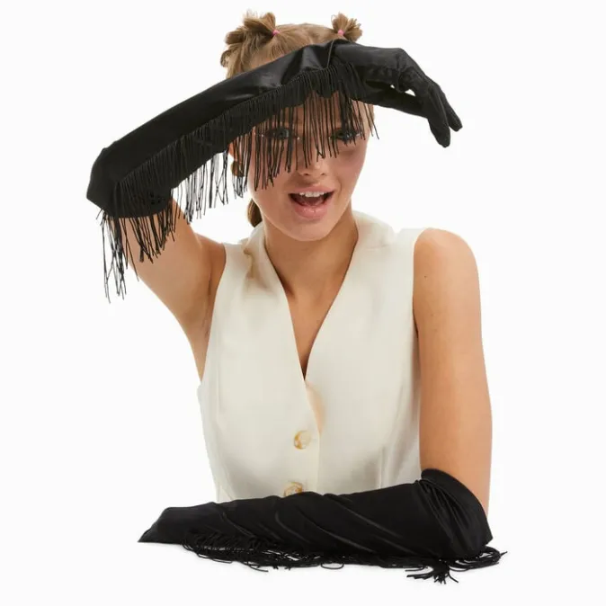 ICING Black Fringe Long Gloves
