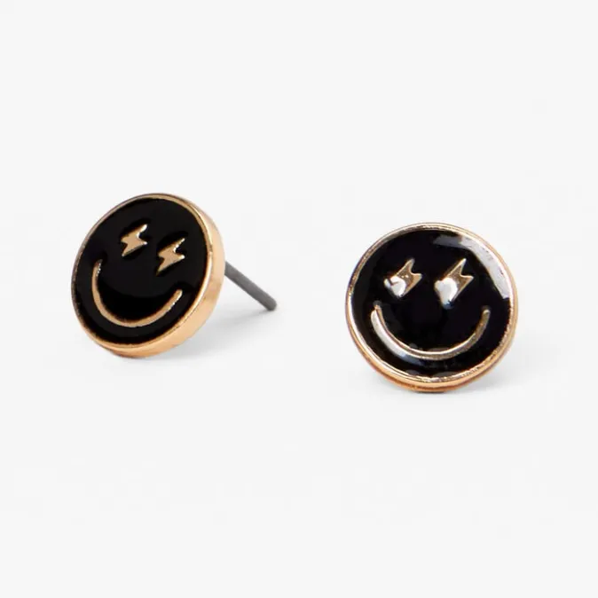 ICING Black Happy Face Stud Earrings