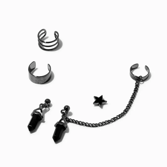ICING Black Mystical Gem & Star Connector Cuff Earring Stackables - 5 Pack