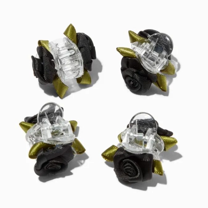 ICING Black Satin Rose Hair Claws - 4 Pack