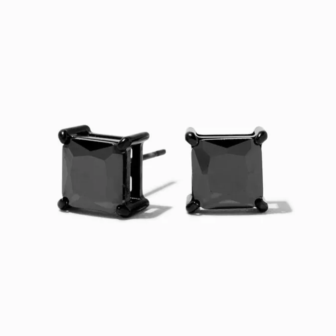 ICING Black Stainless Steel Cubic Zirconia 8MM Square Stud Earrings