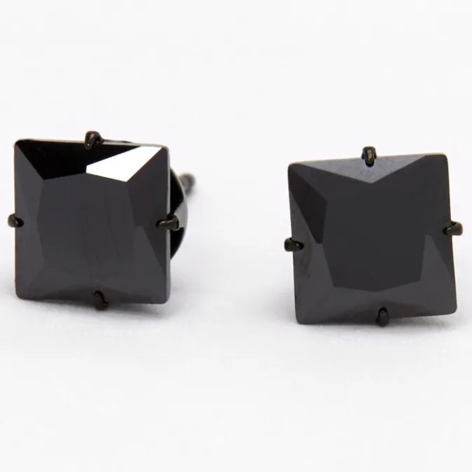 ICING Black Titanium Cubic Zirconia Square Stud Earrings - 7MM