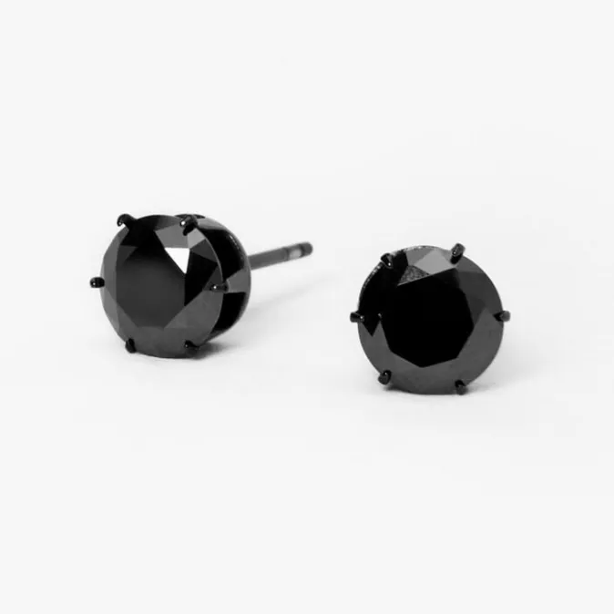 ICING Black Titanium Cubic Zirconia Round Stud Earrings - 7MM