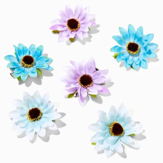 ICING Blue & Purple Daisy Hair Clips - 6 Pack