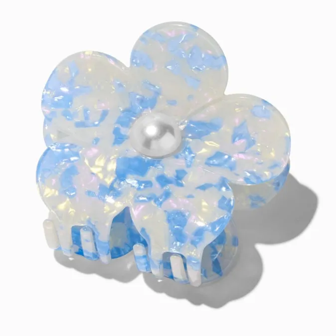 ICING Blue Pearlized Flower Medium Hair Claw