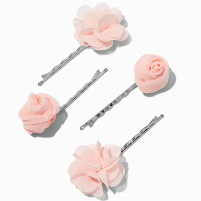ICING Blush Pink Tulle Flower Pearl Hair Pins - 4 Pack