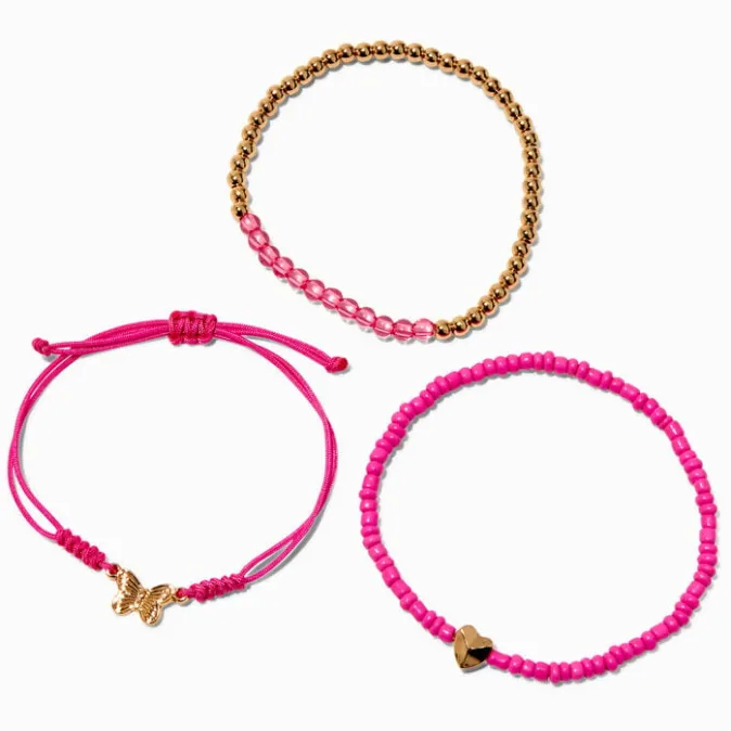 ICING Butterfly & Heart Fuchsia Beaded Bracelet Set - 3 Pack