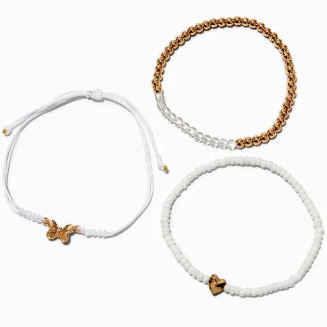 ICING Butterfly & Heart White Beaded Bracelet Set - 3 Pack