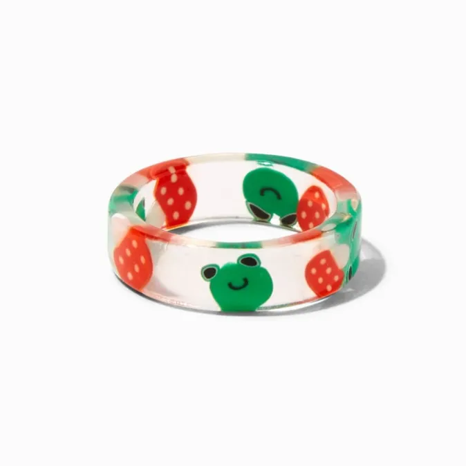 ICING Clear Red Mushrooms & Green Frogs Resin Ring