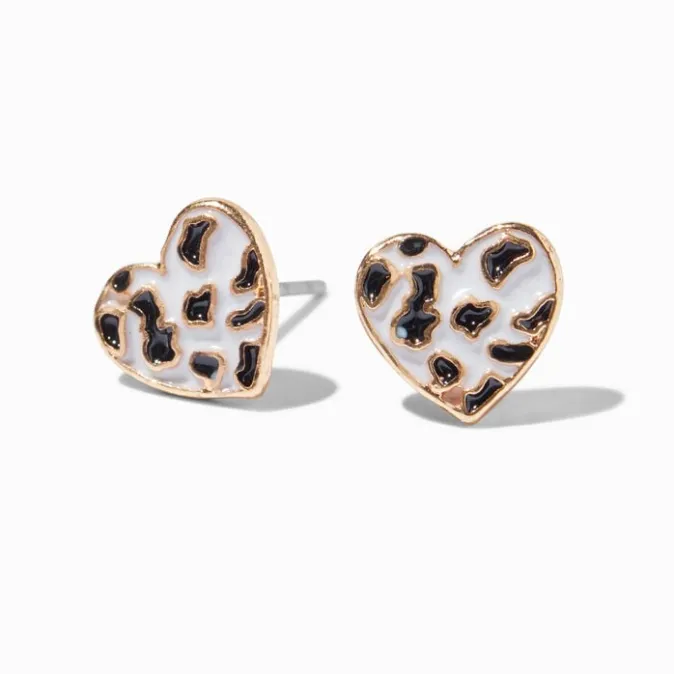 ICING Cow Print Heart Gold-tone Stud Earrings