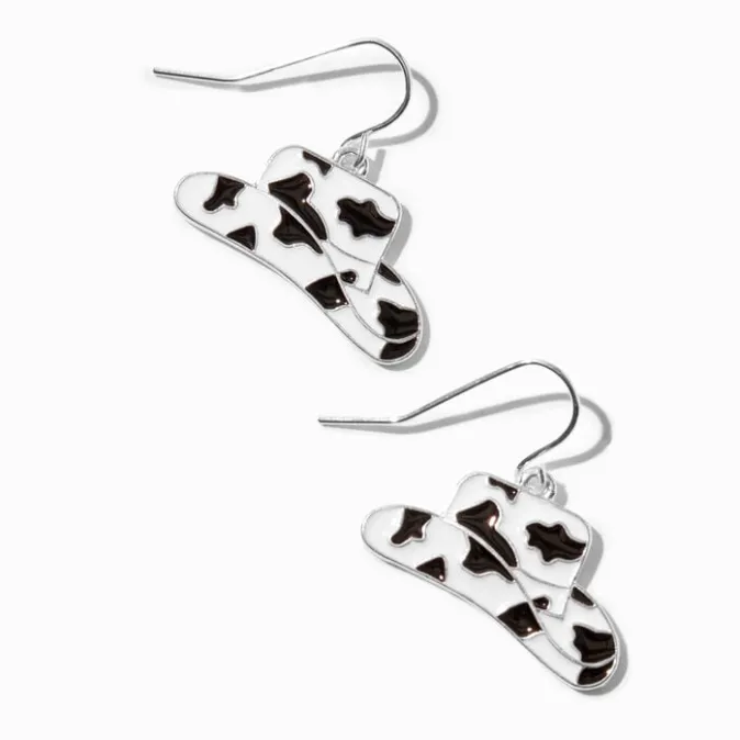ICING Cowprint Cowboy Hat 1" Drop Earrings