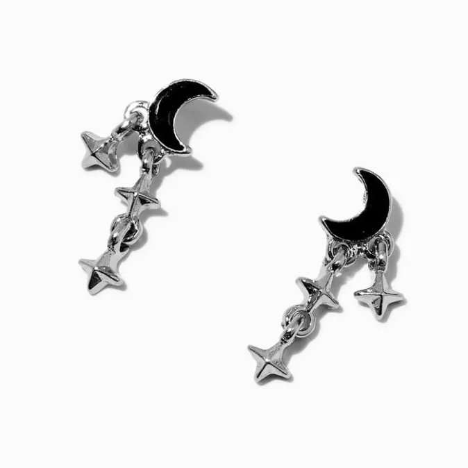 ICING Crescent Moon & Stars Silver-tone Drop Earrings
