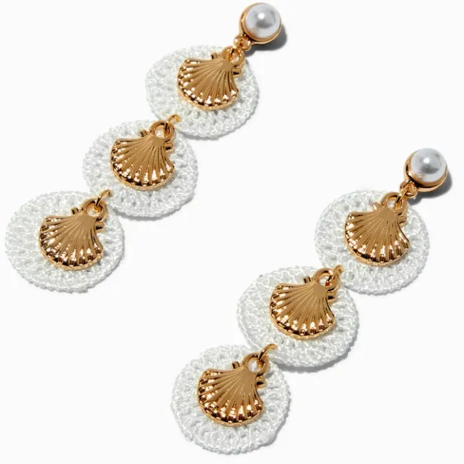 ICING Crocheted Gold-tone Seashell 3" Drop Earrings