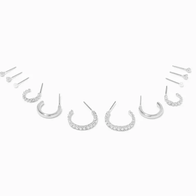 ICING Crystal Hoops & Studs Silver-tone Earring Set - 6 Pack