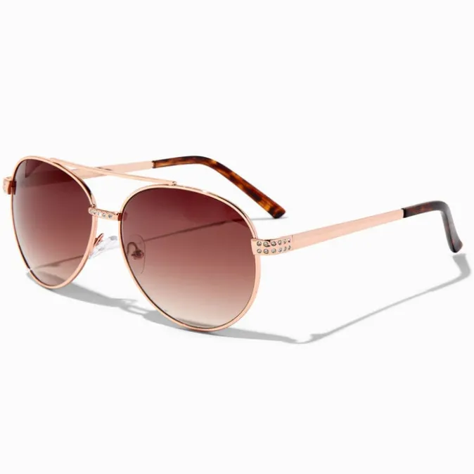 ICING Embellished Rose Gold Aviator Sunglasses
