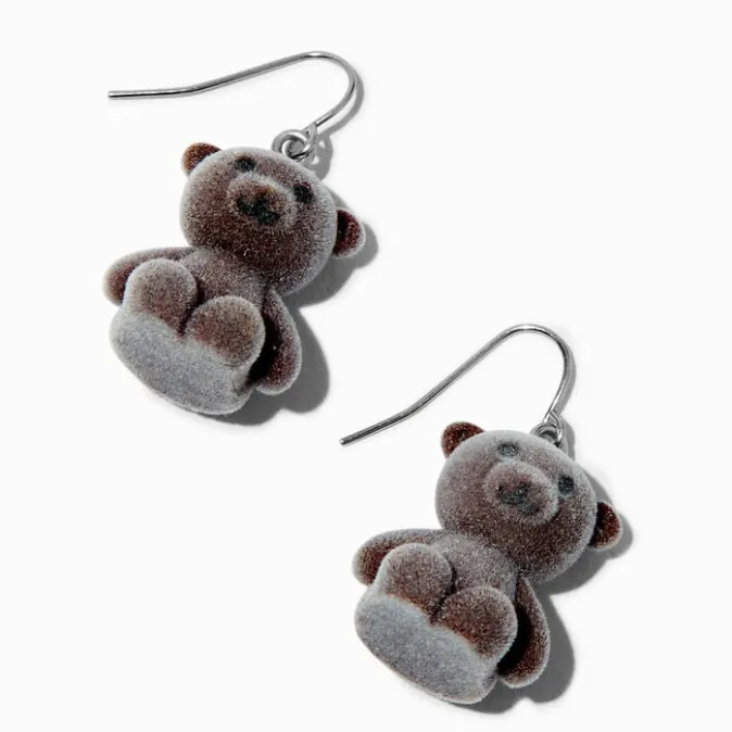 ICING Flocked Teddy Bear 1" Drop Earrings