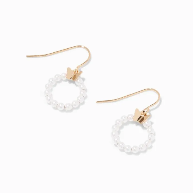 ICING Gold Butterfly Pearl 0.5" Drop Earrings