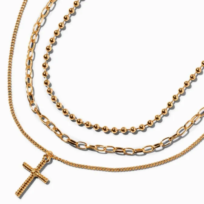 ICING Gold Cross Pendant & Chain Necklaces - 3 Pack