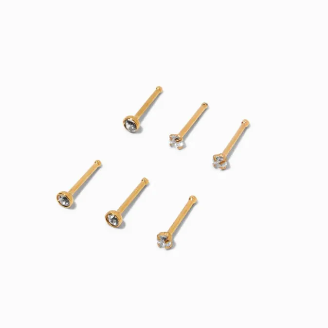 ICING Gold Cubic Zirconia 20G Stainless Steel Nose Studs - 6 Pack