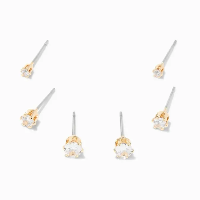 ICING Gold Cubic Zirconia Round Stud Earrings - 2MM, 3MM, 4MM