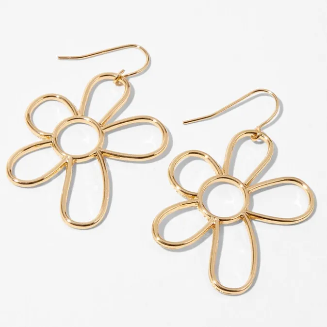 ICING Gold Daisy Outline 1" Drop Earrings