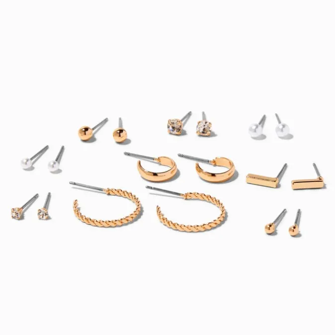 ICING Gold Embellished & Textured Earrings - 9 Pack