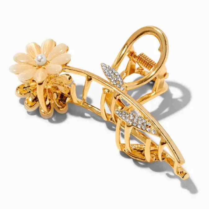ICING Gold Embellished Flowers Medium Metal Hair Claw