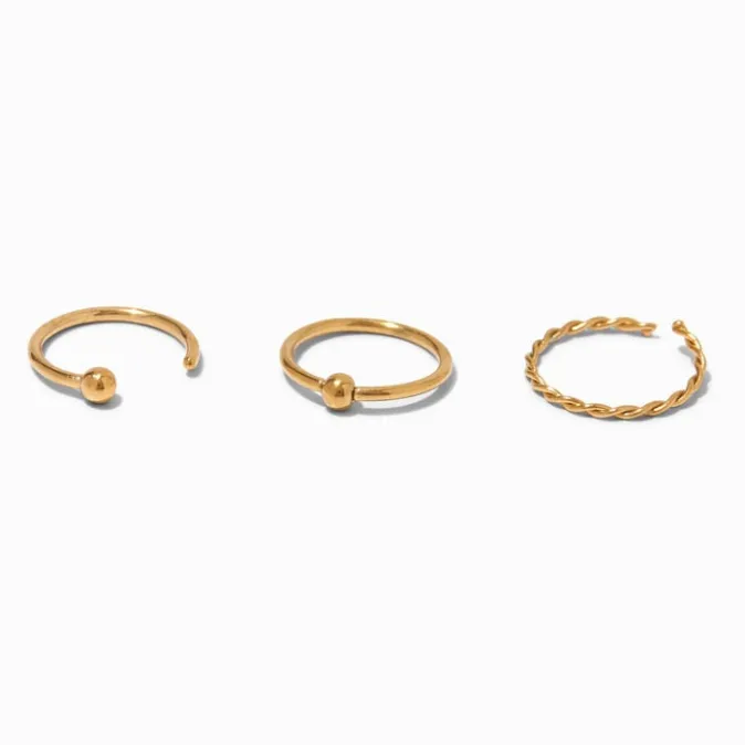 ICING Gold 20G Open, Twist, & Ball Nose Rings - 3 Pack