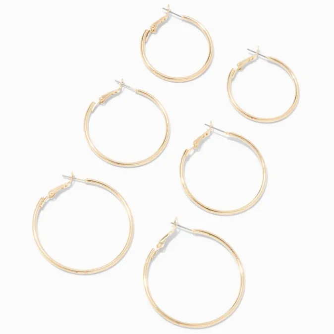 ICING Gold Graduated Hinge Hoop Earrings - 3 Pack