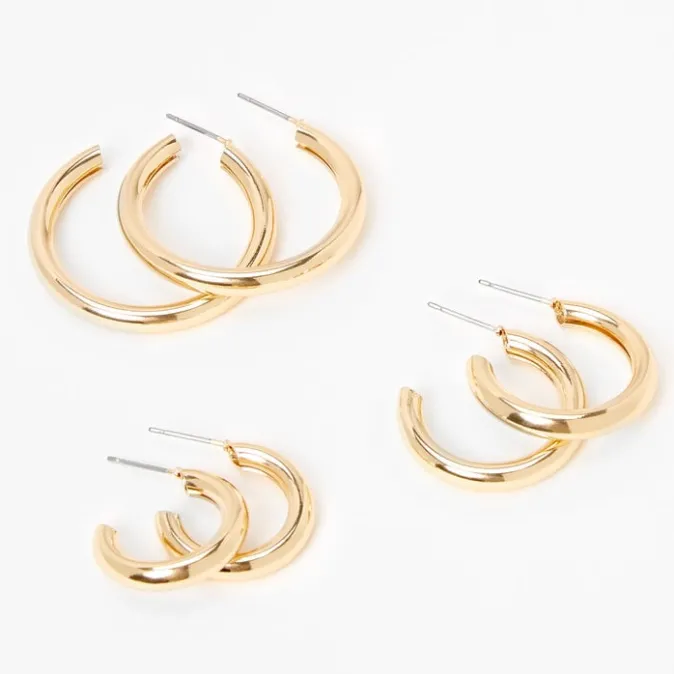 ICING Gold Graduated Tube Hoop Earrings - 3 Pack