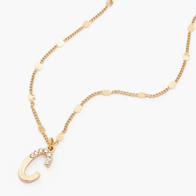ICING Gold Half Stone Initial Pendant Necklace - C