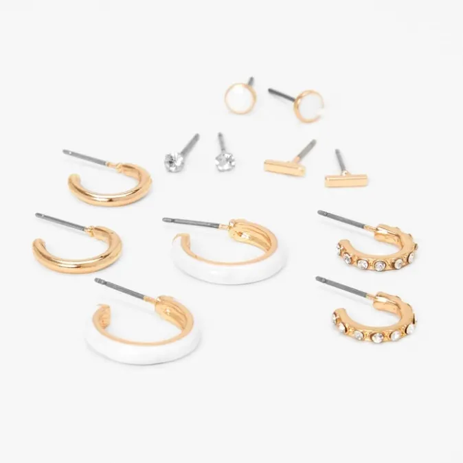 ICING Gold Hoop & Stud Earrings - White, 6 Pack