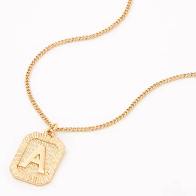 ICING Gold Initial Rectangle Medallion Pendant Necklace - A