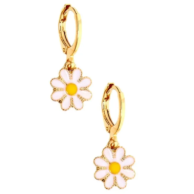 ICING Gold 10MM Daisy Charm Hoop Earrings