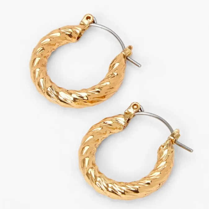 ICING Gold 10MM Textured Hinge Hoop Earrings