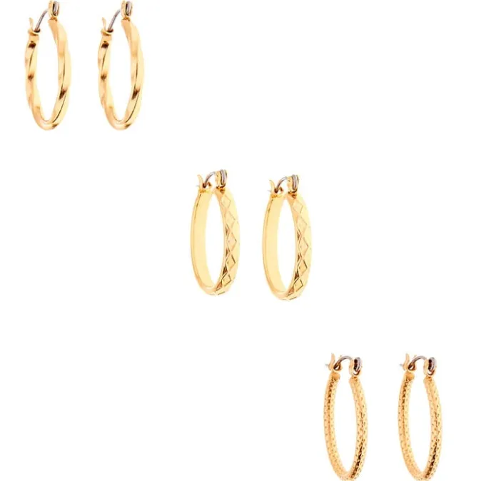 ICING Gold 20MM Textured Hoop Earrings - 3 Pack