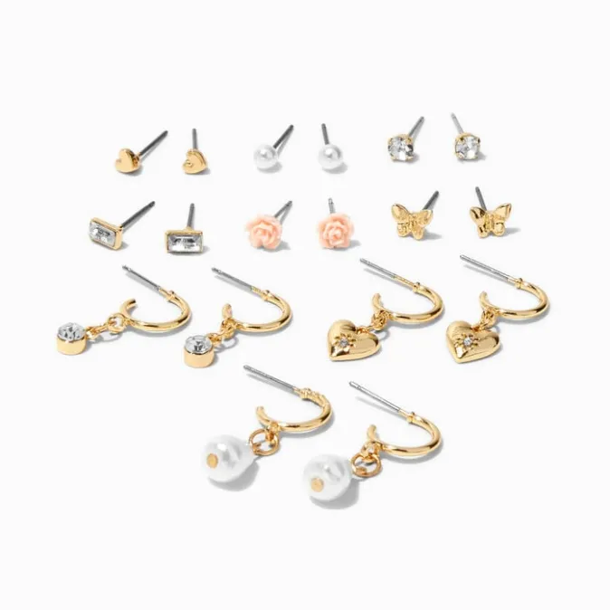 ICING Gold Pretty Hoops & Studs Earrings Set - 9 Pack