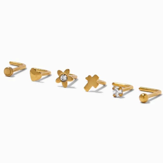 ICING Gold Stainless Steel 20G Icon Nose Studs - 6 Pack