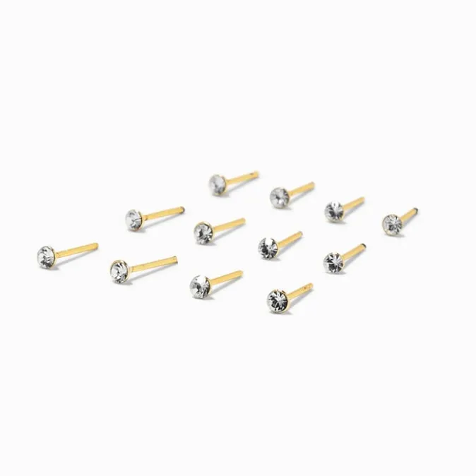 ICING Gold Sterling Silver 22G Assorted Crystal Nose Studs - 12 Pack