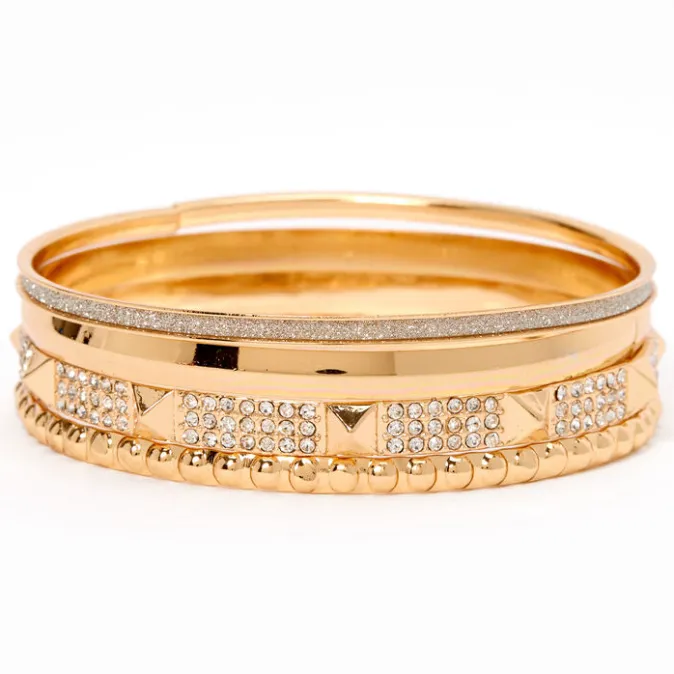 ICING Gold Studded Rhinestone & Glitter Bangle Bracelets - 4 Pack