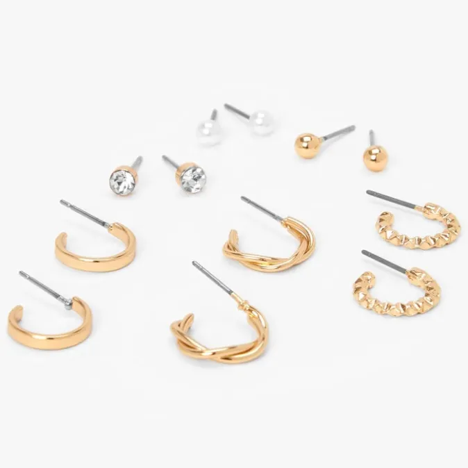 ICING Gold Textured Earrings Set - 6 Pack