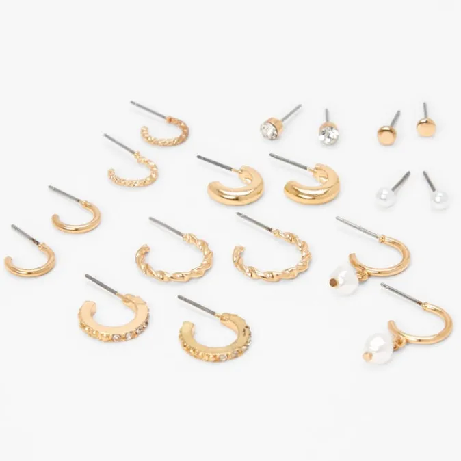 ICING Gold Textured Geometric Earrings - 9 Pack